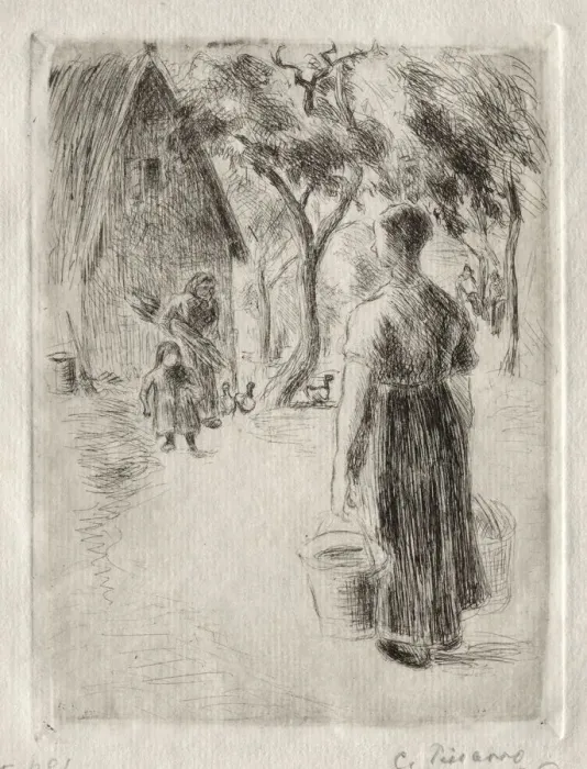 Framed Print : Paysanne portant des seaux, 1889. Creator: Camille Pissarro (French, 1830-1903) Framed Print : Paysanne portant des seaux, 1889. Creator: Camille Pissarro (French, 1830-1903)