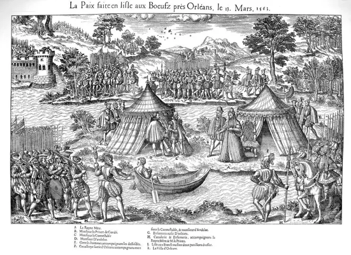 Framed Print : Peace of Amboise ending the first French Religious War, 13 March 1563 (1570). Artist: Jacques Tortorel Framed Print : Peace of Amboise ending the first French Religious War, 13 March 1563 (1570). Artist: Jacques Tortorel