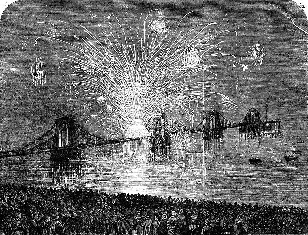 The Peace Commemoration at Brighton - Fireworks on the Chain Pier, 1856. Creator: Edmund Evans