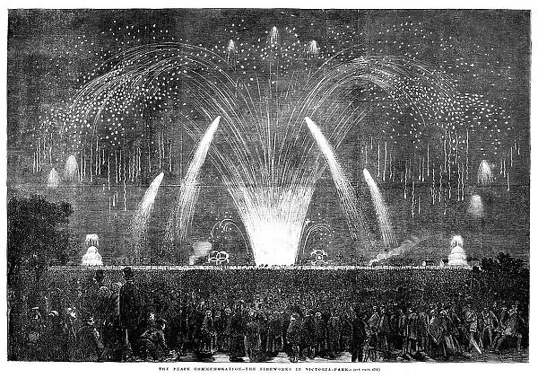 The Peace Commemoration - the Fireworks in Victoria-Park, 1856. Creator: Unknown