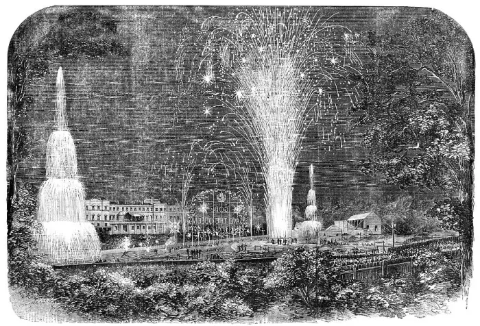 Framed Print : The Peace Commemoration at Lynn - the Fireworks in the Green-Park: the Grand Finale, 1856. Creator: Unknown Framed Print : The Peace Commemoration at Lynn - the Fireworks in the Green-Park: the Grand Finale, 1856. Creator: Unknown