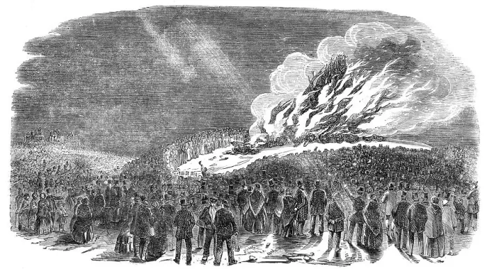 Framed Print : The Peace Commemoration at Portsmouth - the Bonfire on the Beach, 1856. Creator: Unknown Framed Print : The Peace Commemoration at Portsmouth - the Bonfire on the Beach, 1856. Creator: Unknown