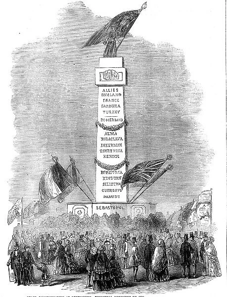 The Peace Commemoration at Portsmouth - Triumphal Monument on Southsea Common, 1856. Creator: Unknown