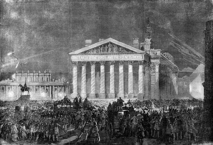 Framed Print : The Peace Illuminations - the Royal Exchange, 1856. Creator: Unknown Framed Print : The Peace Illuminations - the Royal Exchange, 1856. Creator: Unknown