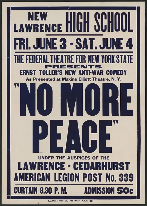 Framed Print : No More Peace, Lawrence, NY, 1938. Creator: Unknown Framed Print : No More Peace, Lawrence, NY, 1938. Creator: Unknown