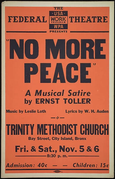 No More Peace, New York, [1937]. Creator: Unknown