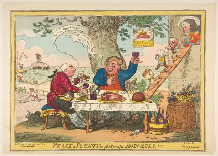Framed Print : Peace and Plenty or Good News for John Bull!!!, May 25, 1814. Creator: George Cruikshank Framed Print : Peace and Plenty or Good News for John Bull!!!, May 25, 1814. Creator: George Cruikshank