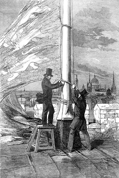 The Peace Rejoicings - Hoisting the Royal Standard at the Tower of London, 1856. Creator: W Thomas