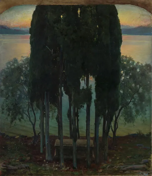Framed Print : Peace. Tomb among the Cypresses, 1910s. Creator: Savini, Alfredo (1868-1924) Framed Print : Peace. Tomb among the Cypresses, 1910s. Creator: Savini, Alfredo (1868-1924)
