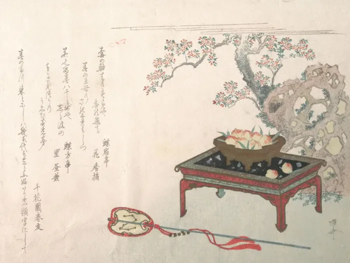 Framed Print : Peaches on a Table, 19th century. 19th century. Creator: Shinsai Framed Print : Peaches on a Table, 19th century. 19th century. Creator: Shinsai