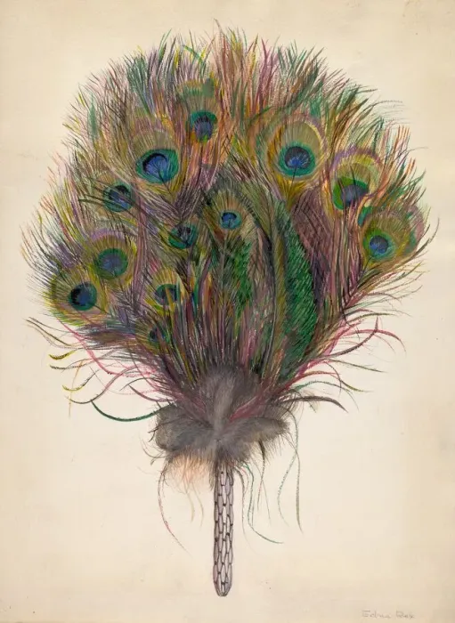 Framed Print : Peacock Feather Fan, c. 1938. Creator: Edna C. Rex