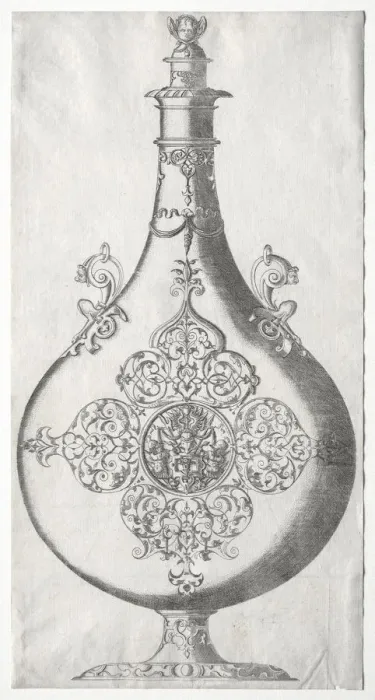 Framed Print : Pear-shaped Bottle with Trophy of Arms. Creator: Mathis Zündt (German, c. 1498-1572) Framed Print : Pear-shaped Bottle with Trophy of Arms. Creator: Mathis Zündt (German, c. 1498-1572)