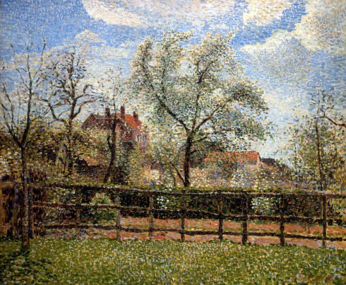 Framed Print : Pear Trees and Flowers at Eragny, Morning, 1886. Artist: Camille Pissarro Framed Print : Pear Trees and Flowers at Eragny, Morning, 1886. Artist: Camille Pissarro