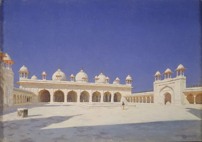Framed Print : The Pearl Mosque (Moti Masjid) in Red Fort of Agra, 1874-1876. Artist: Vereshchagin, Vasili Vasilyevich (1842-1904) Framed Print : The Pearl Mosque (Moti Masjid) in Red Fort of Agra, 1874-1876. Artist: Vereshchagin, Vasili Vasilyevich (1842-1904)