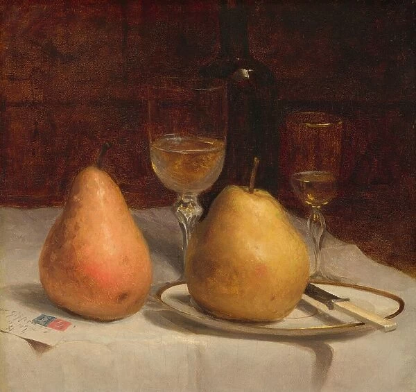 Two Pears on a Tabletop, c. 1866. Creator: Sanford Robinson Gifford