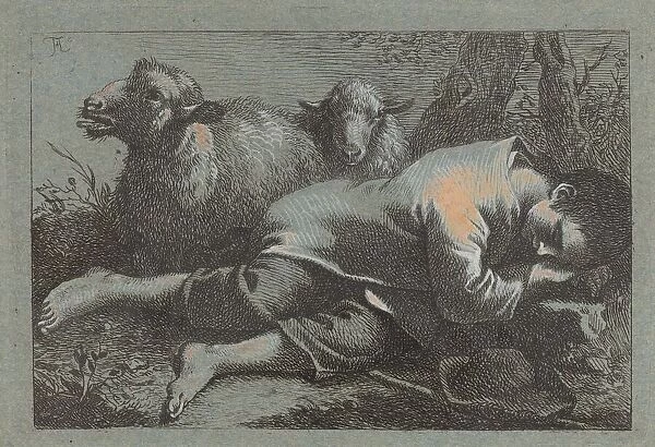 Peasant Boy Asleep near Two Sheep, 1758  /  1759. Creator: Francesco Londonio