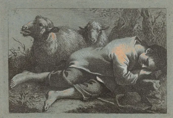 Framed Print : Peasant Boy Asleep near Two Sheep, 1758 / 1759. Creator: Francesco Londonio Framed Print : Peasant Boy Asleep near Two Sheep, 1758 / 1759. Creator: Francesco Londonio
