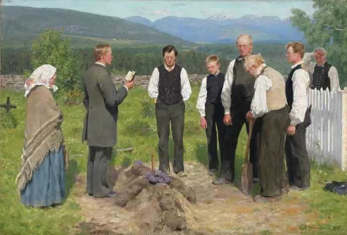 Framed Print : Peasant Burial, 1883-1885. Creator: Erik Werenskiold Framed Print : Peasant Burial, 1883-1885. Creator: Erik Werenskiold