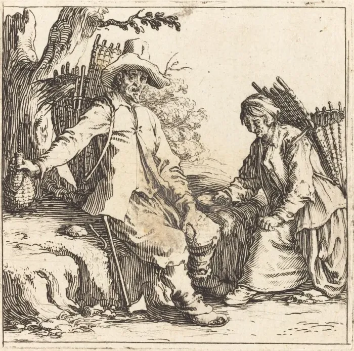 Framed Print : Peasant Couple at Rest, c. 1621. Creator: Jacques Callot Framed Print : Peasant Couple at Rest, c. 1621. Creator: Jacques Callot