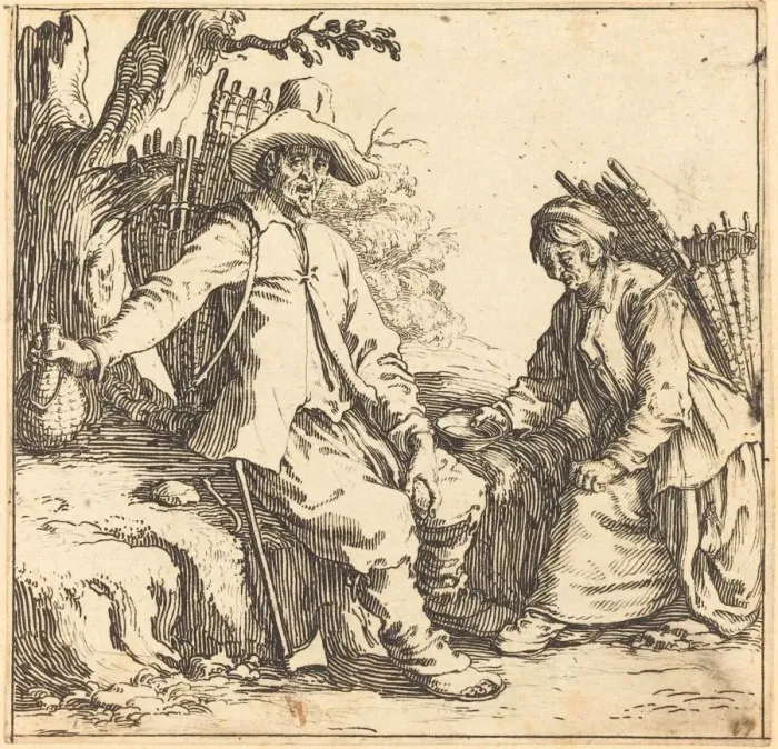 Framed Print : Peasant Couple at Rest, c. 1621. Creator: Jacques Callot Framed Print : Peasant Couple at Rest, c. 1621. Creator: Jacques Callot