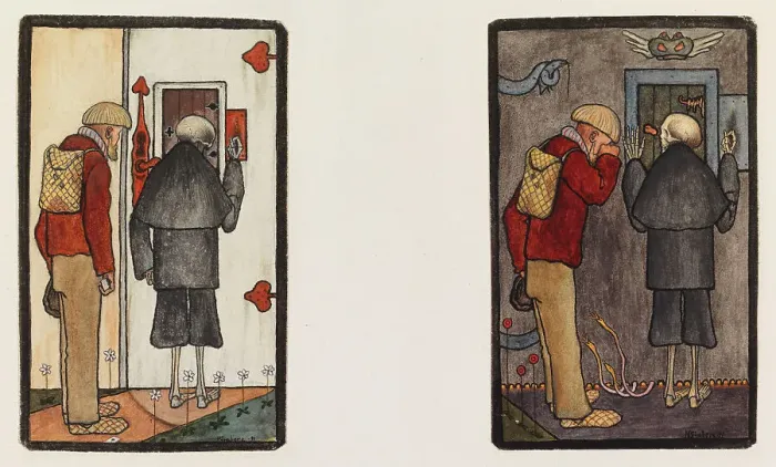 Framed Print : The Peasant and Death at the Gates of Heaven and Hell, 1897. Creator: Hugo Simberg Framed Print : The Peasant and Death at the Gates of Heaven and Hell, 1897. Creator: Hugo Simberg