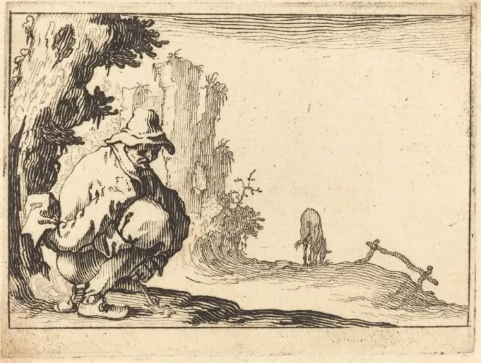 Framed Print : Peasant Defecating, c. 1617. Creator: Jacques Callot Framed Print : Peasant Defecating, c. 1617. Creator: Jacques Callot