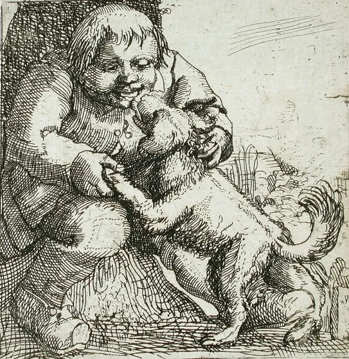 Framed Print : Peasant and Dog, 17th century. Creator: Frederick Bloemaert Framed Print : Peasant and Dog, 17th century. Creator: Frederick Bloemaert