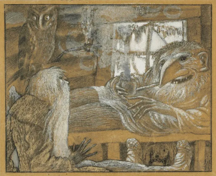 Framed Print : The peasant and the domovoy, 1922. Creator: Chekhonin, Sergei Vasilievich (1878-1936) Framed Print : The peasant and the domovoy, 1922. Creator: Chekhonin, Sergei Vasilievich (1878-1936)