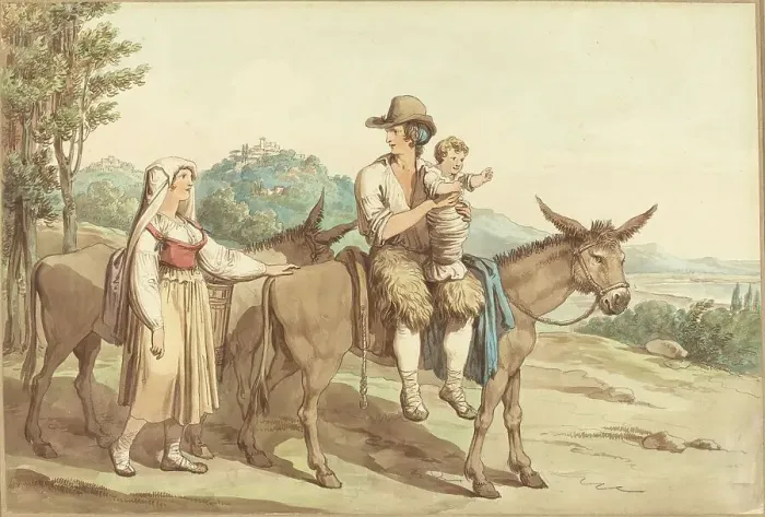 Framed Print : A Peasant Family and Two Donkeys. Creator: Bartolomeo Pinelli Framed Print : A Peasant Family and Two Donkeys. Creator: Bartolomeo Pinelli