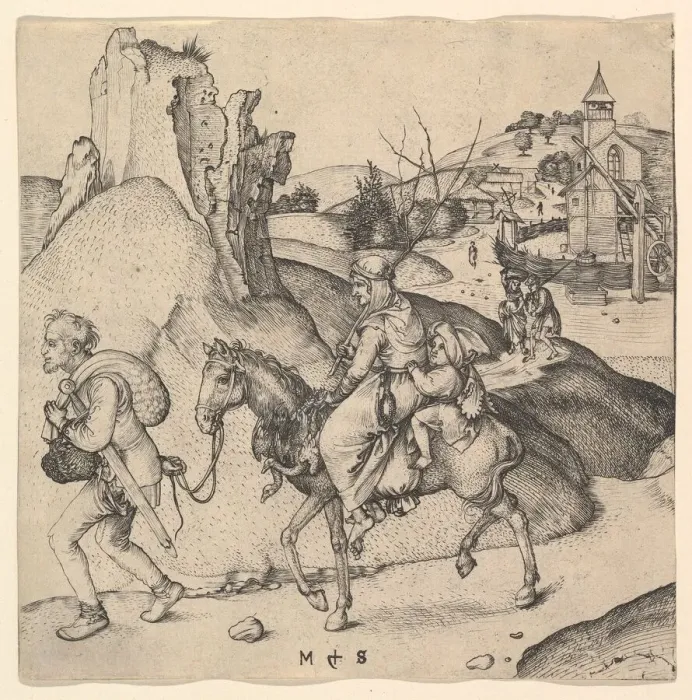 Framed Print : Peasant Family Going to Market, ca. 1435-1491. Creator: Martin Schongauer Framed Print : Peasant Family Going to Market, ca. 1435-1491. Creator: Martin Schongauer