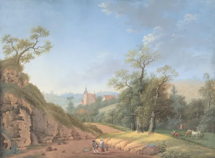 Framed Print : Peasant Family in a Landscape, late 18th-19th century. Creator: Johann Friedrich Nagel Framed Print : Peasant Family in a Landscape, late 18th-19th century. Creator: Johann Friedrich Nagel