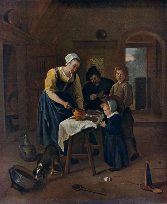 Framed Print : A Peasant Family at Meal-time ( Grace before Meat ), c1665, (1912). Artist: Jan Steen Framed Print : A Peasant Family at Meal-time ( Grace before Meat ), c1665, (1912). Artist: Jan Steen