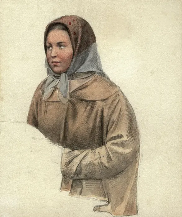 Framed Print : Peasant girl, 2nd half of 19th century. Creator: Mikhail Znamensky Framed Print : Peasant girl, 2nd half of 19th century. Creator: Mikhail Znamensky