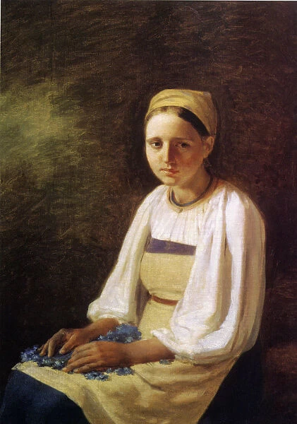 A Peasant Girl with cornflowers, 1820s. Artist: Venetsianov, Alexei Gavrilovich (1780-1847)