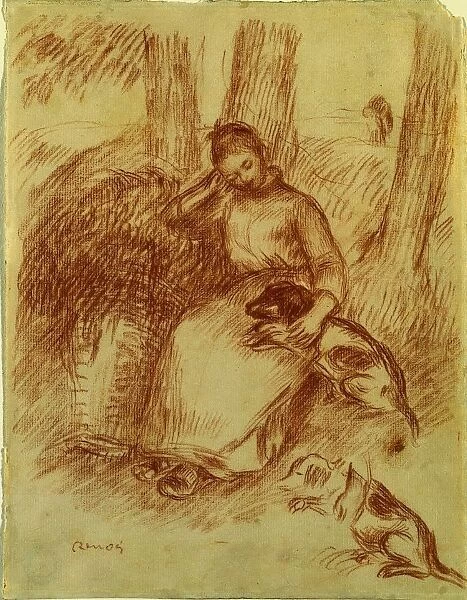 Peasant Girl with Dog, c. 1894. Creator: Pierre-Auguste Renoir (French, 1841-1919)