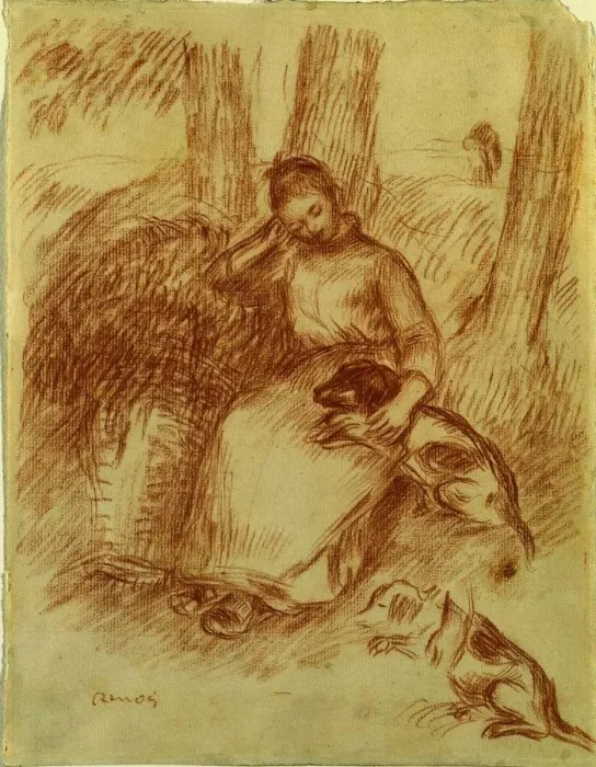 Framed Print : Peasant Girl with Dog, c. 1894. Creator: Pierre-Auguste Renoir (French, 1841-1919) Framed Print : Peasant Girl with Dog, c. 1894. Creator: Pierre-Auguste Renoir (French, 1841-1919)