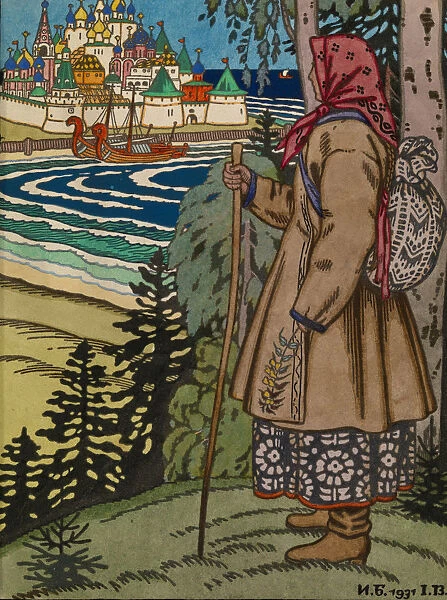 Peasant Girl. Illustration to the book Contes de l Isba, 1931. Artist: Bilibin, Ivan Yakovlevich (1876-1942)