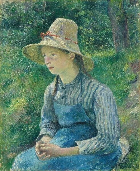 Peasant Girl with a Straw Hat, 1881. Creator: Camille Pissarro