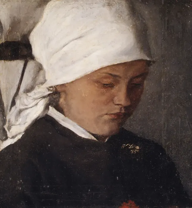 Framed Print : Peasant Girl with a White Headcloth, 1885. Creator: Wilhelm Maria Hubertus Leibl Framed Print : Peasant Girl with a White Headcloth, 1885. Creator: Wilhelm Maria Hubertus Leibl