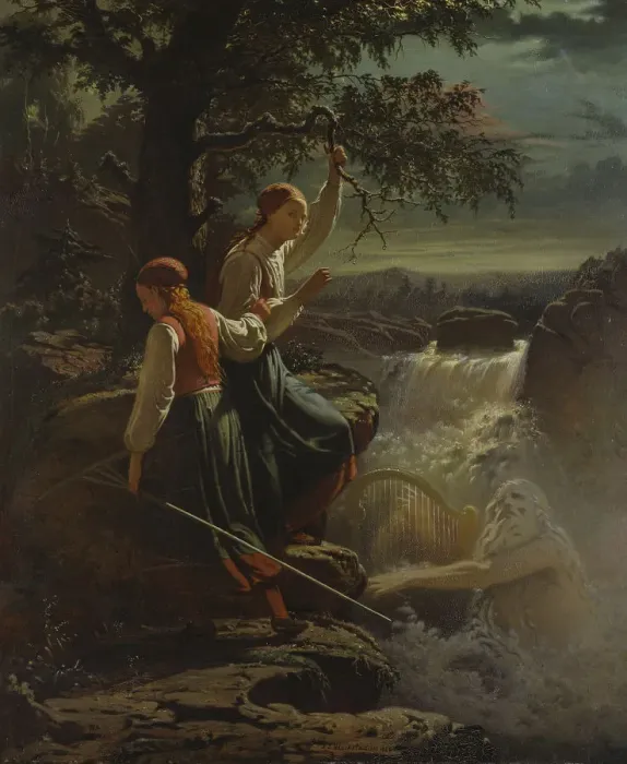 Framed Print : Two Peasant Girls listening to the Playing of the Water Sprite, 1860