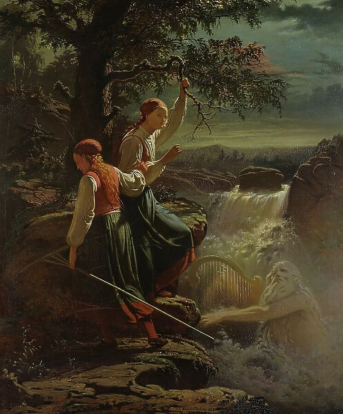 Two Peasant Girls Listening to the Playing of the Water-Sprite, 1860. Creator: Johan Zacharias Blackstadius