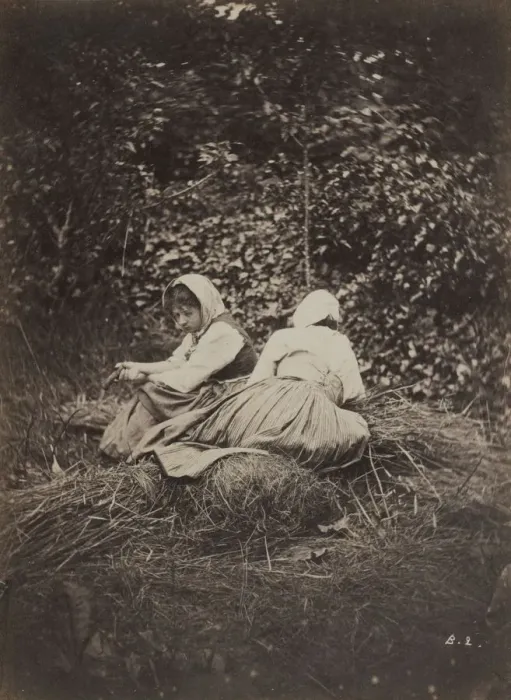 Framed Print : Two Peasant Girls Seated, 1870s. Creator: Auguste Giraudons Artist (French) Framed Print : Two Peasant Girls Seated, 1870s. Creator: Auguste Giraudons Artist (French)
