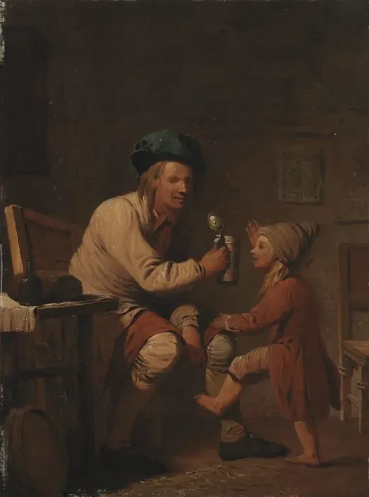 Framed Print : A Peasant Giving his Son Something to Drink, 1781. Creator: Peter Cramer Framed Print : A Peasant Giving his Son Something to Drink, 1781. Creator: Peter Cramer