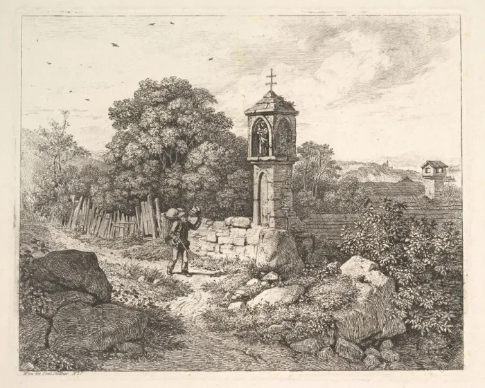 Framed Print : A Peasant Greeting the Statue of Mary, 1817. Creator: Johann Christian Erhard Framed Print : A Peasant Greeting the Statue of Mary, 1817. Creator: Johann Christian Erhard