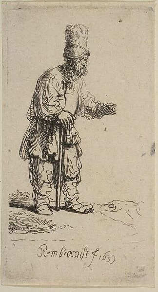 A Peasant in a High Cap, Standing Leaning on a Stick, 1639