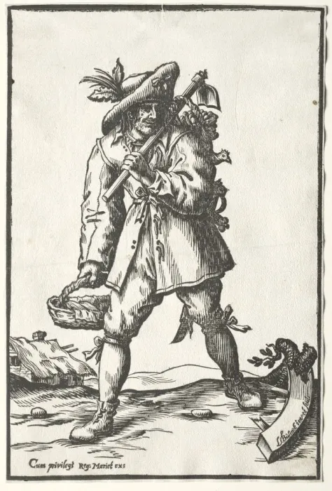 Framed Print : Peasant with Hoe, Basket and Hen. Creator: Ludolph Büsinck (German, 1590-1669) Framed Print : Peasant with Hoe, Basket and Hen. Creator: Ludolph Büsinck (German, 1590-1669)