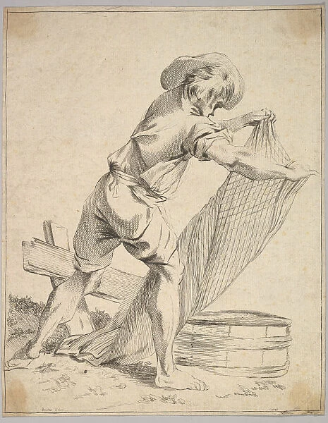 Peasant Holding Fish Net, 18th century. Creator: Unknown