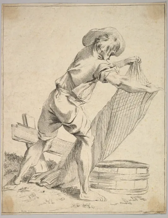 Framed Print : Peasant Holding Fish Net, 18th century. Creator: Unknown Framed Print : Peasant Holding Fish Net, 18th century. Creator: Unknown
