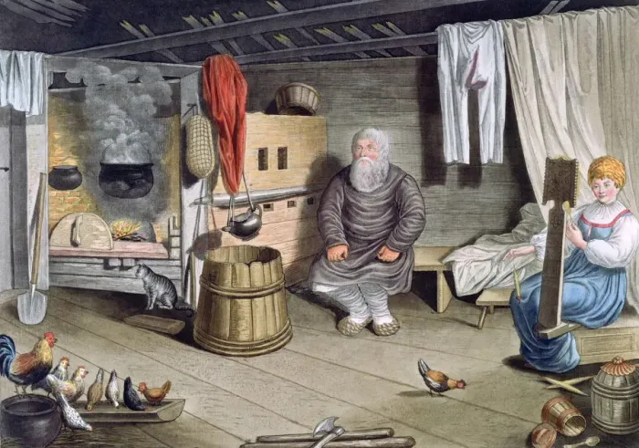 Framed Print : Peasant House, Russia, 1821. Artist: AC Houbigaot Framed Print : Peasant House, Russia, 1821. Artist: AC Houbigaot