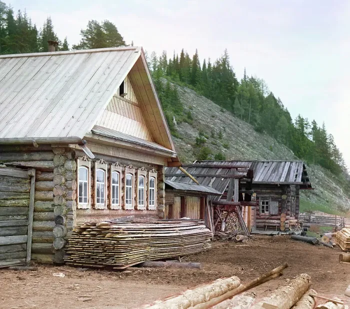 Framed Print : Peasant hut in the village of Martyanovo, 1912. Creator: Sergey Mikhaylovich Prokudin-Gorsky Framed Print : Peasant hut in the village of Martyanovo, 1912. Creator: Sergey Mikhaylovich Prokudin-Gorsky